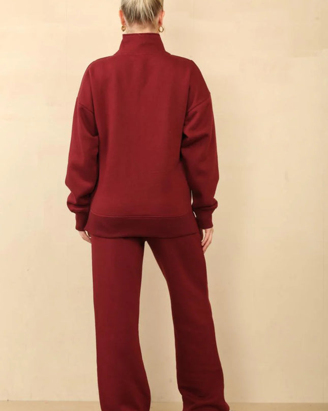 1/2 Zip Top & Jogger Fleece Co-Ord Burgundy