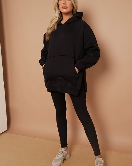 Oversized Split Sides Hoodie & Legging Co-Ord Black