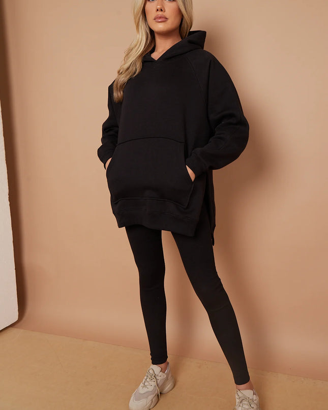 Oversized Split Sides Hoodie & Legging Co-Ord Black
