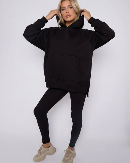 Oversized Split Sides Hoodie & Legging Co-Ord Black
