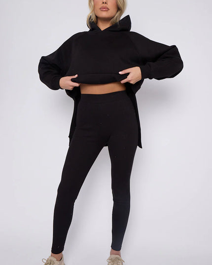 Oversized Split Sides Hoodie & Legging Co-Ord Black