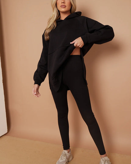 Oversized Split Sides Hoodie & Legging Co-Ord Black