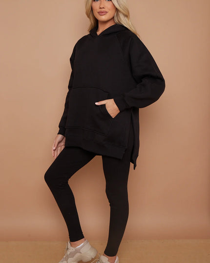 Oversized Split Sides Hoodie & Legging Co-Ord Black