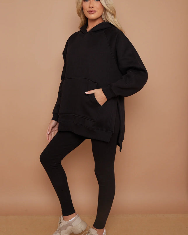 Oversized Split Sides Hoodie & Legging Co-Ord Black