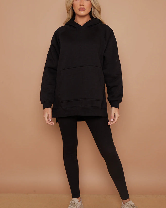 Oversized Split Sides Hoodie & Legging Co-Ord Black
