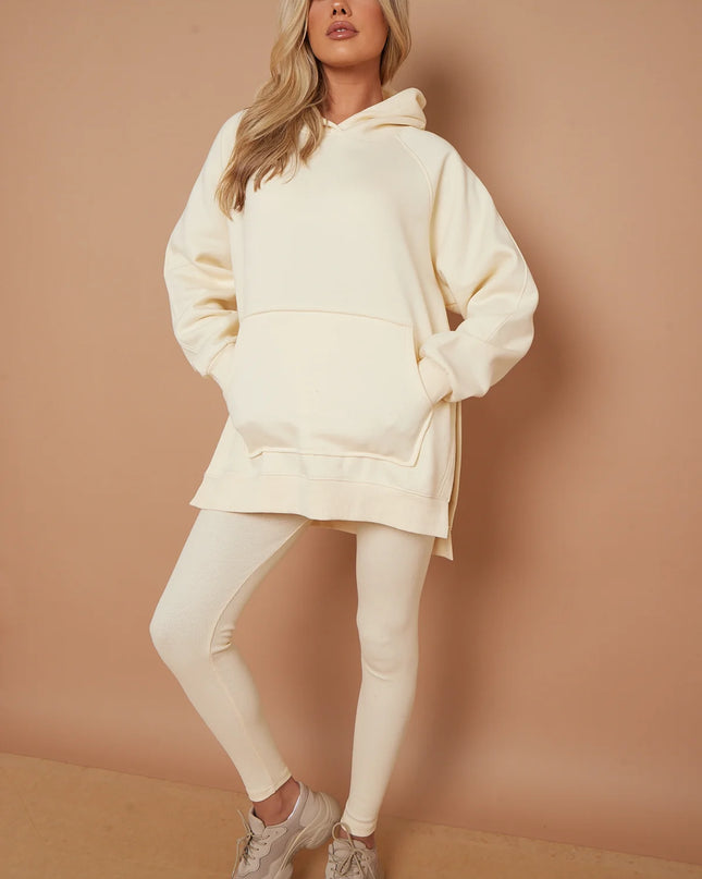 Oversized Split Sides Hoodie & Legging Co-Ord Cream