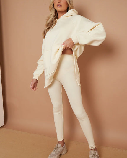 Oversized Split Sides Hoodie & Legging Co-Ord Cream