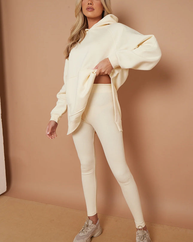 Oversized Split Sides Hoodie & Legging Co-Ord Cream