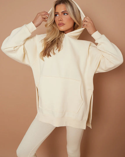 Oversized Split Sides Hoodie & Legging Co-Ord Cream