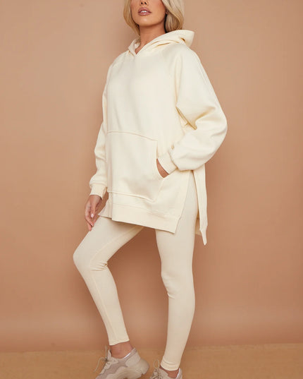 Oversized Split Sides Hoodie & Legging Co-Ord Cream