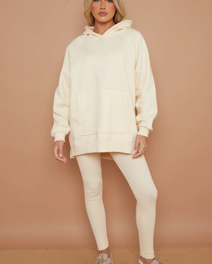 Oversized Split Sides Hoodie & Legging Co-Ord Cream