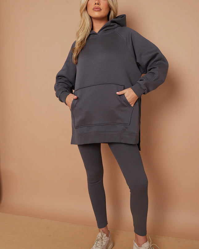 Oversized Split Sides Hoodie & Legging Co-Ord Charcoal
