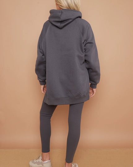 Oversized Split Sides Hoodie & Legging Co-Ord Charcoal