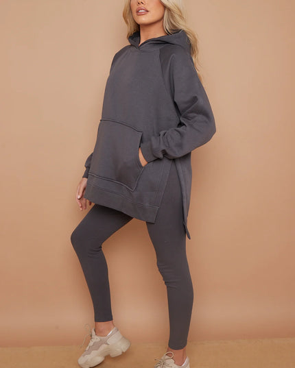 Oversized Split Sides Hoodie & Legging Co-Ord Charcoal
