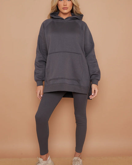 Oversized Split Sides Hoodie & Legging Co-Ord Charcoal