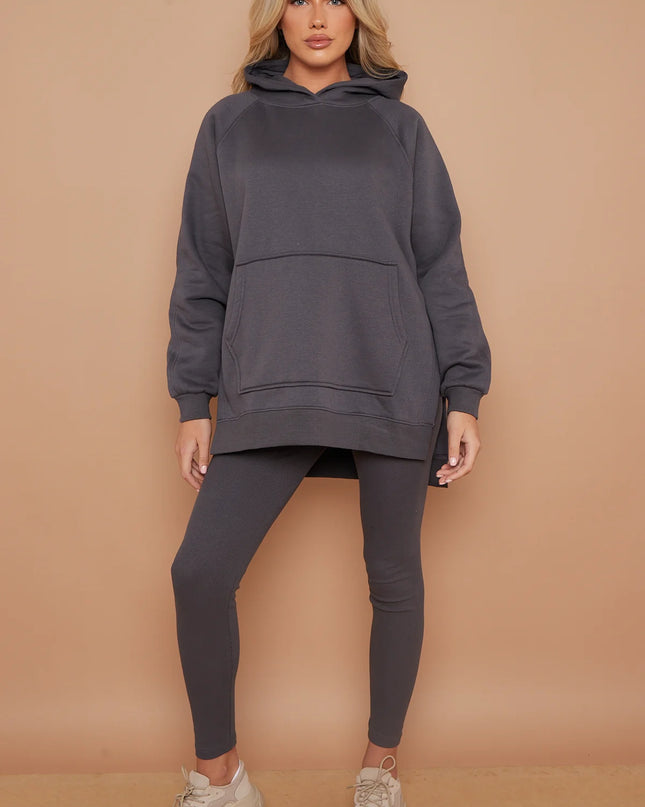 Oversized Split Sides Hoodie & Legging Co-Ord Charcoal