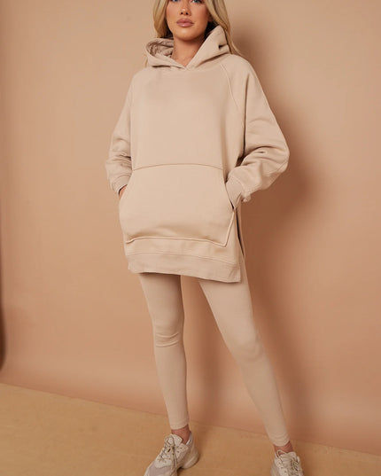 Oversized Split Sides Hoodie & Legging Co-Ord Beige