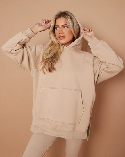 Oversized Split Sides Hoodie & Legging Co-Ord Beige