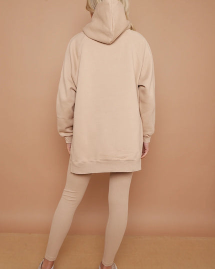 Oversized Split Sides Hoodie & Legging Co-Ord Beige