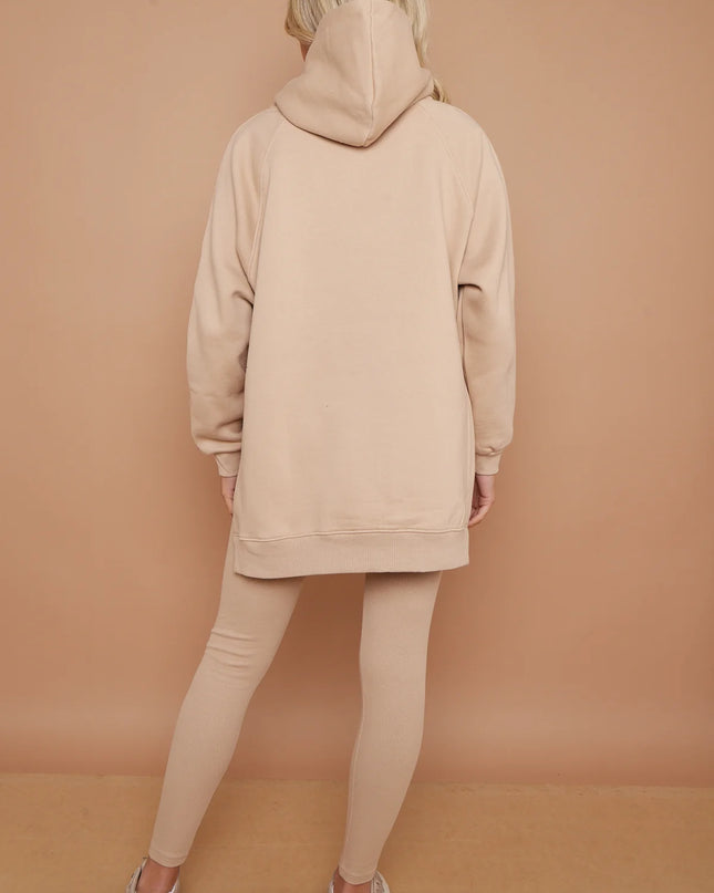 Oversized Split Sides Hoodie & Legging Co-Ord Beige