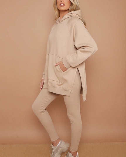Oversized Split Sides Hoodie & Legging Co-Ord Beige