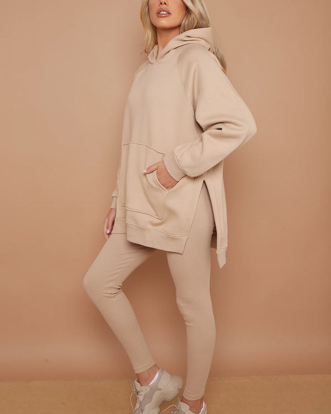 Oversized Split Sides Hoodie & Legging Co-Ord Beige