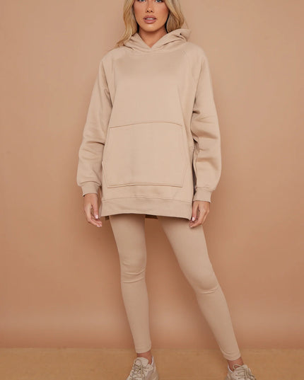 Oversized Split Sides Hoodie & Legging Co-Ord Beige