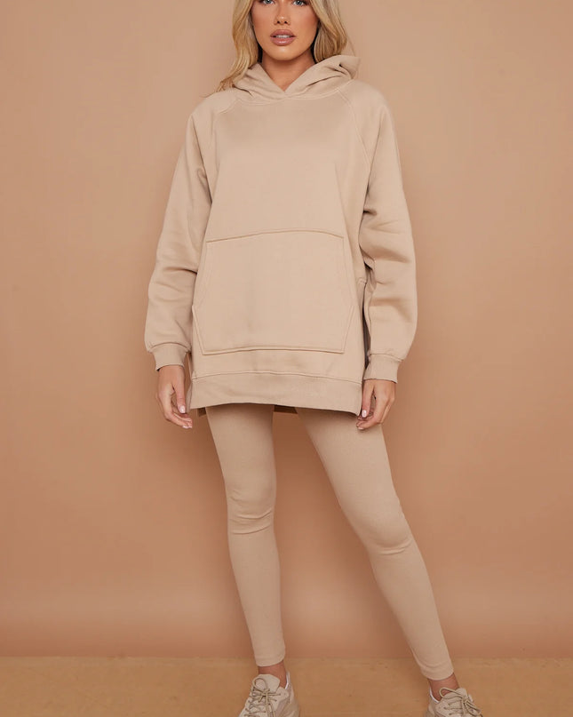 Oversized Split Sides Hoodie & Legging Co-Ord Beige