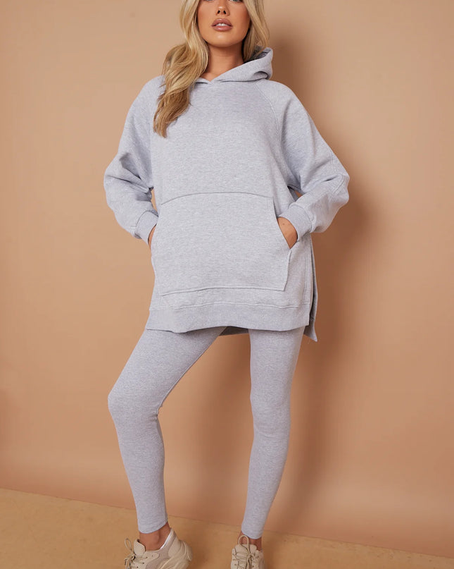 Oversized Split Sides Hoodie & Legging Co-Ord Grey