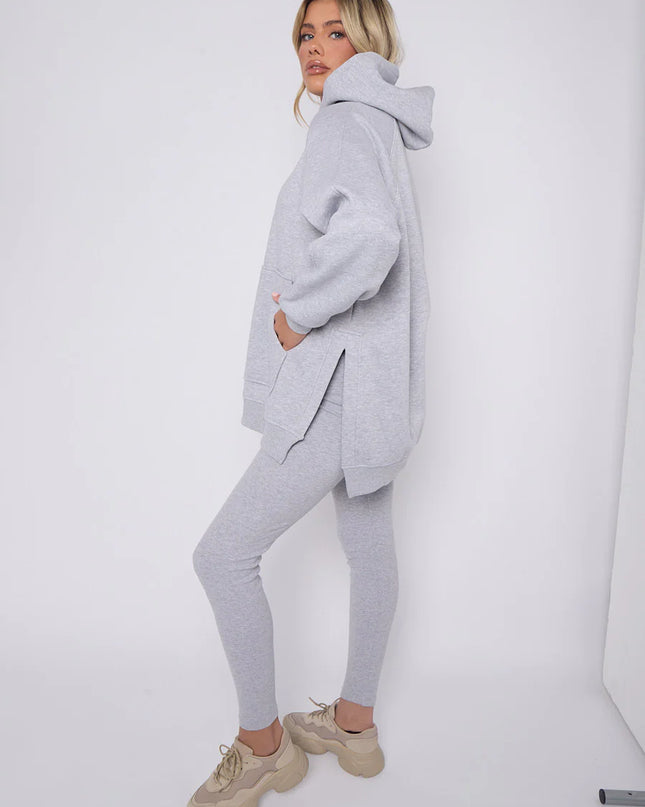 Oversized Split Sides Hoodie & Legging Co-Ord Grey