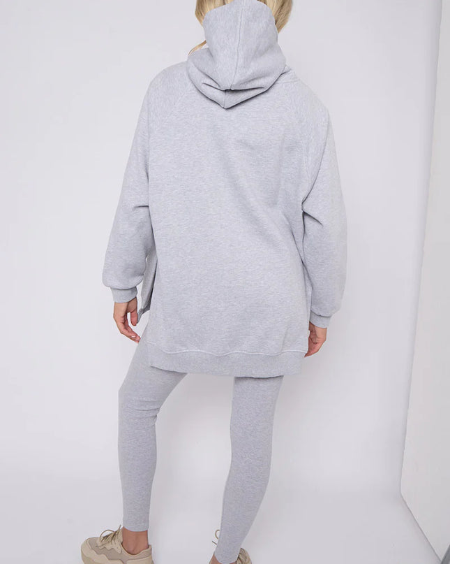 Oversized Split Sides Hoodie & Legging Co-Ord Grey