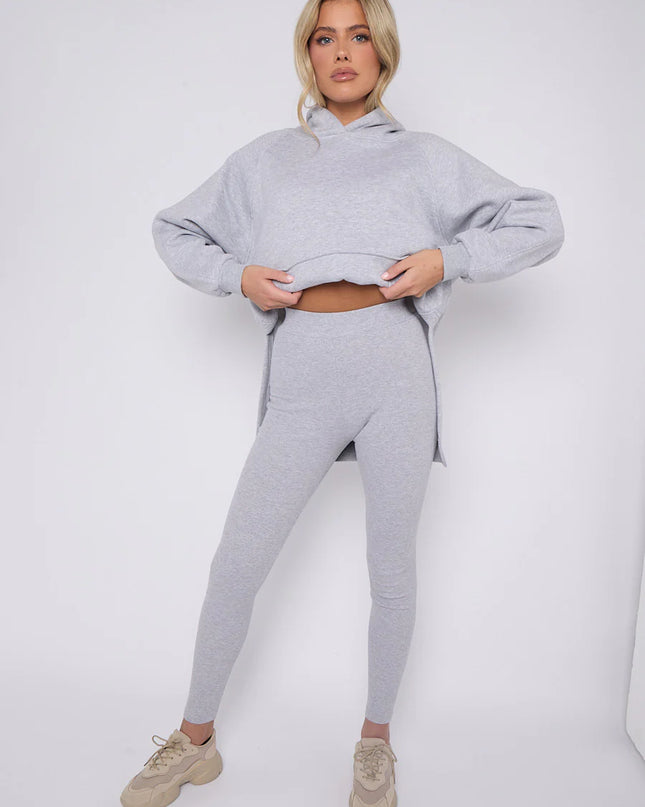 Oversized Split Sides Hoodie & Legging Co-Ord Grey
