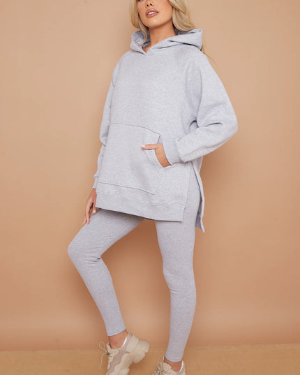 Oversized Split Sides Hoodie & Legging Co-Ord Grey