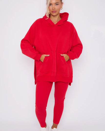Oversized Split Sides Hoodie & Legging Co-Ord Red