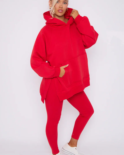 Oversized Split Sides Hoodie & Legging Co-Ord Red