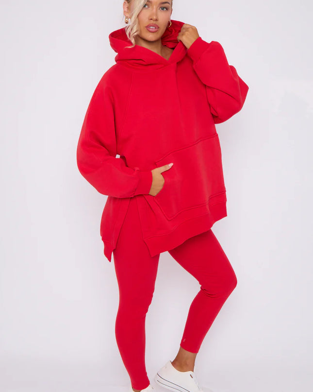 Oversized Split Sides Hoodie & Legging Co-Ord Red