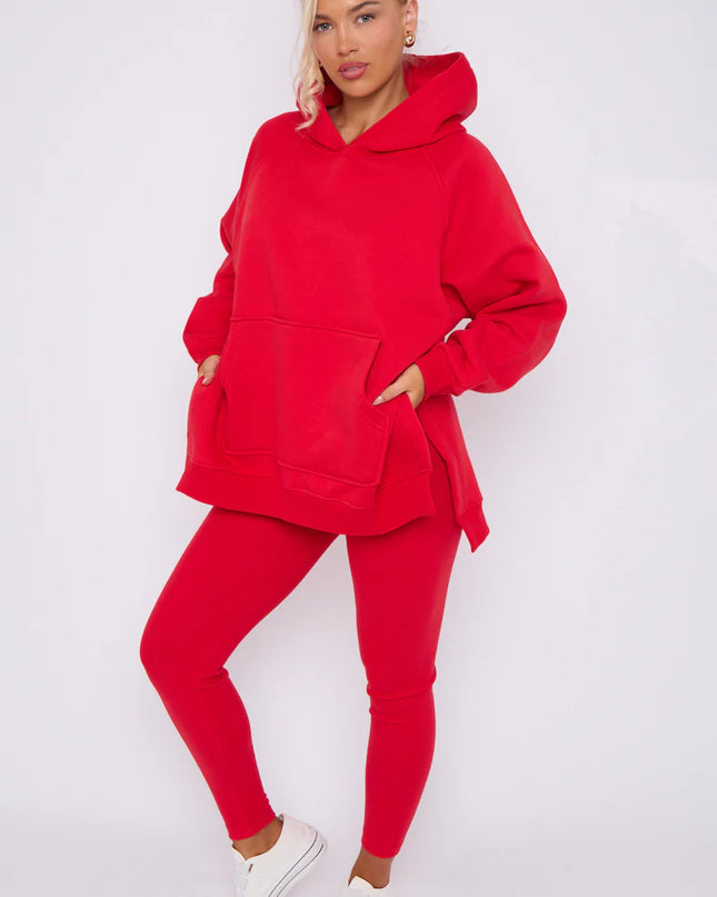 Oversized Split Sides Hoodie & Legging Co-Ord Red
