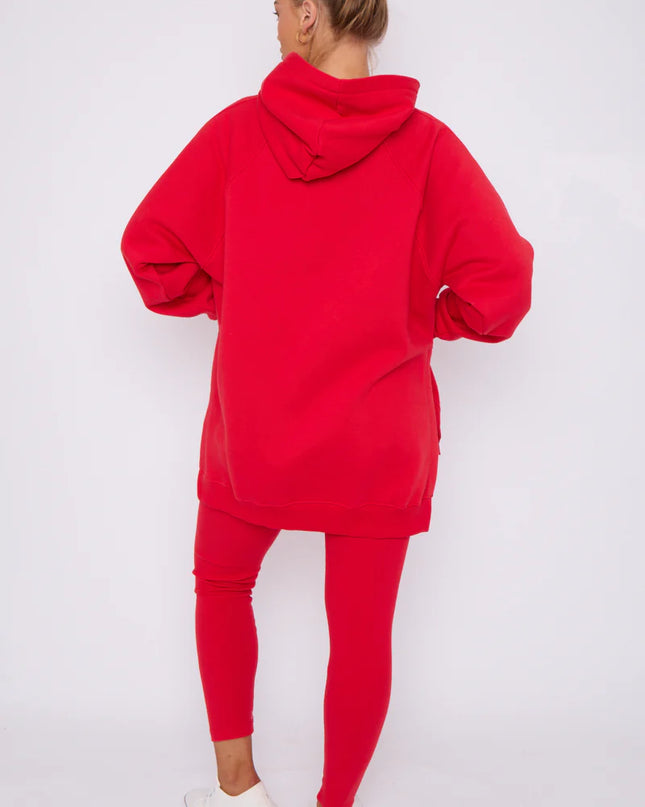 Oversized Split Sides Hoodie & Legging Co-Ord Red