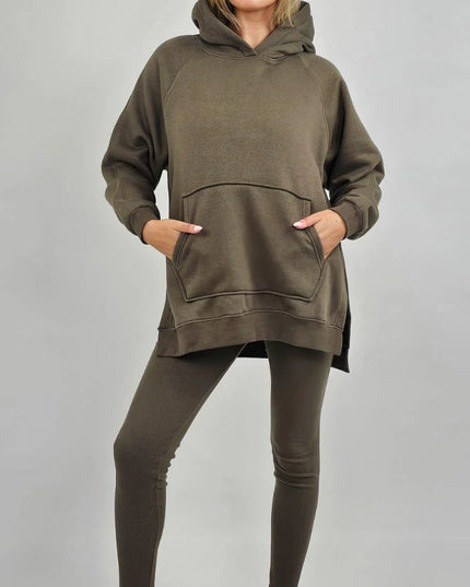 Oversized Split Sides Hoodie & Legging Co-Ord Khaki