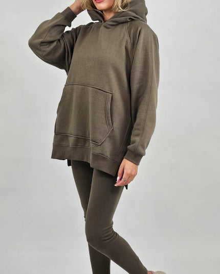 Oversized Split Sides Hoodie & Legging Co-Ord Khaki