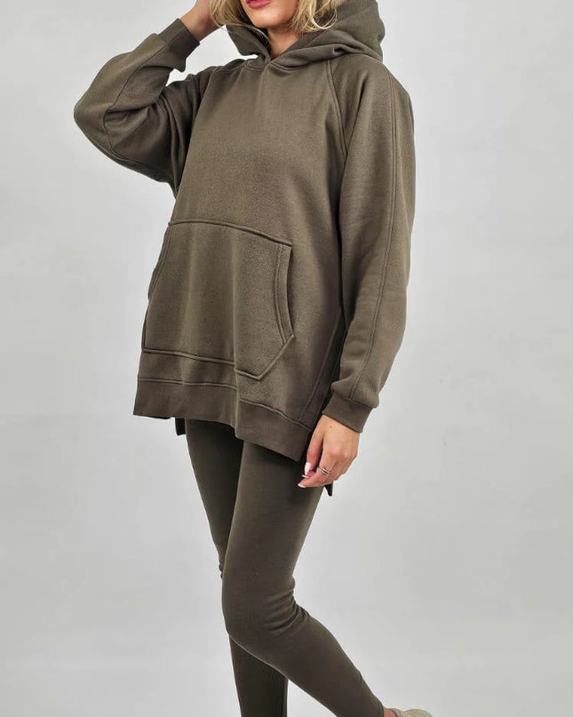Oversized Split Sides Hoodie & Legging Co-Ord Khaki