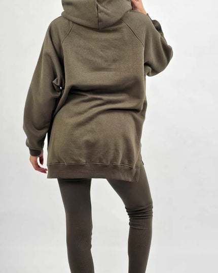 Oversized Split Sides Hoodie & Legging Co-Ord Khaki
