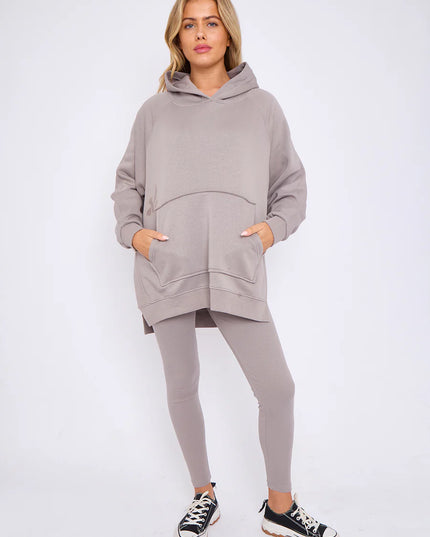 Oversized Split Sides Hoodie & Legging Co-Ord Dove Grey
