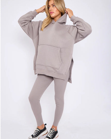 Oversized Split Sides Hoodie & Legging Co-Ord Dove Grey