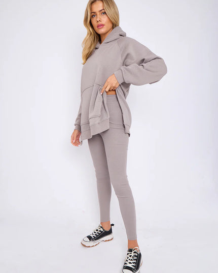 Oversized Split Sides Hoodie & Legging Co-Ord Dove Grey
