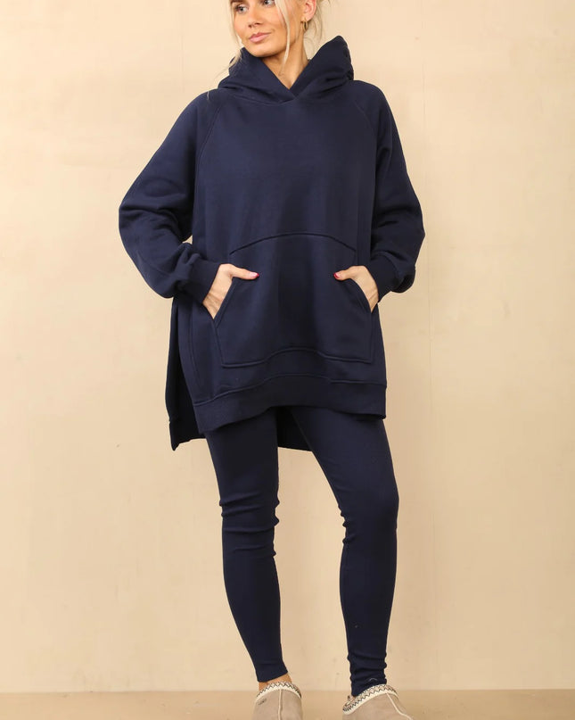 Oversized Split Sides Hoodie & Legging Co-Ord Navy