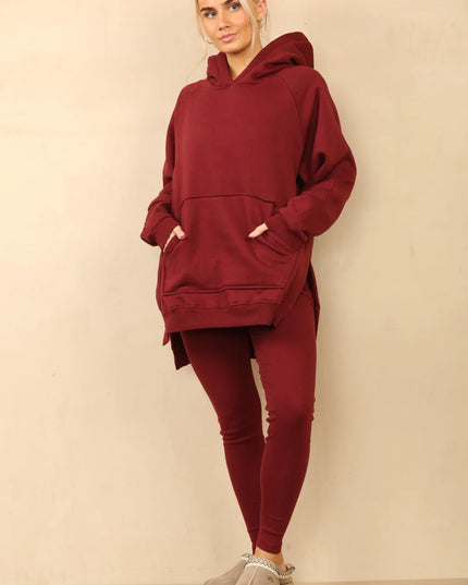 Oversized Split Sides Hoodie & Legging Co-Ord Burgundy