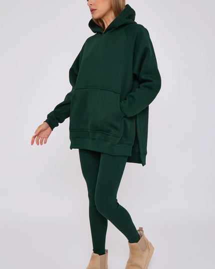 Oversized Split Sides Hoodie & Legging Co-Ord Bottle Green