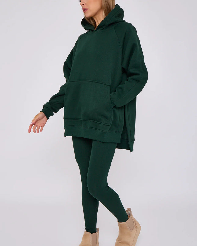 Oversized Split Sides Hoodie & Legging Co-Ord Bottle Green
