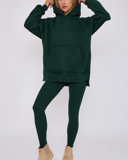 Oversized Split Sides Hoodie & Legging Co-Ord Bottle Green